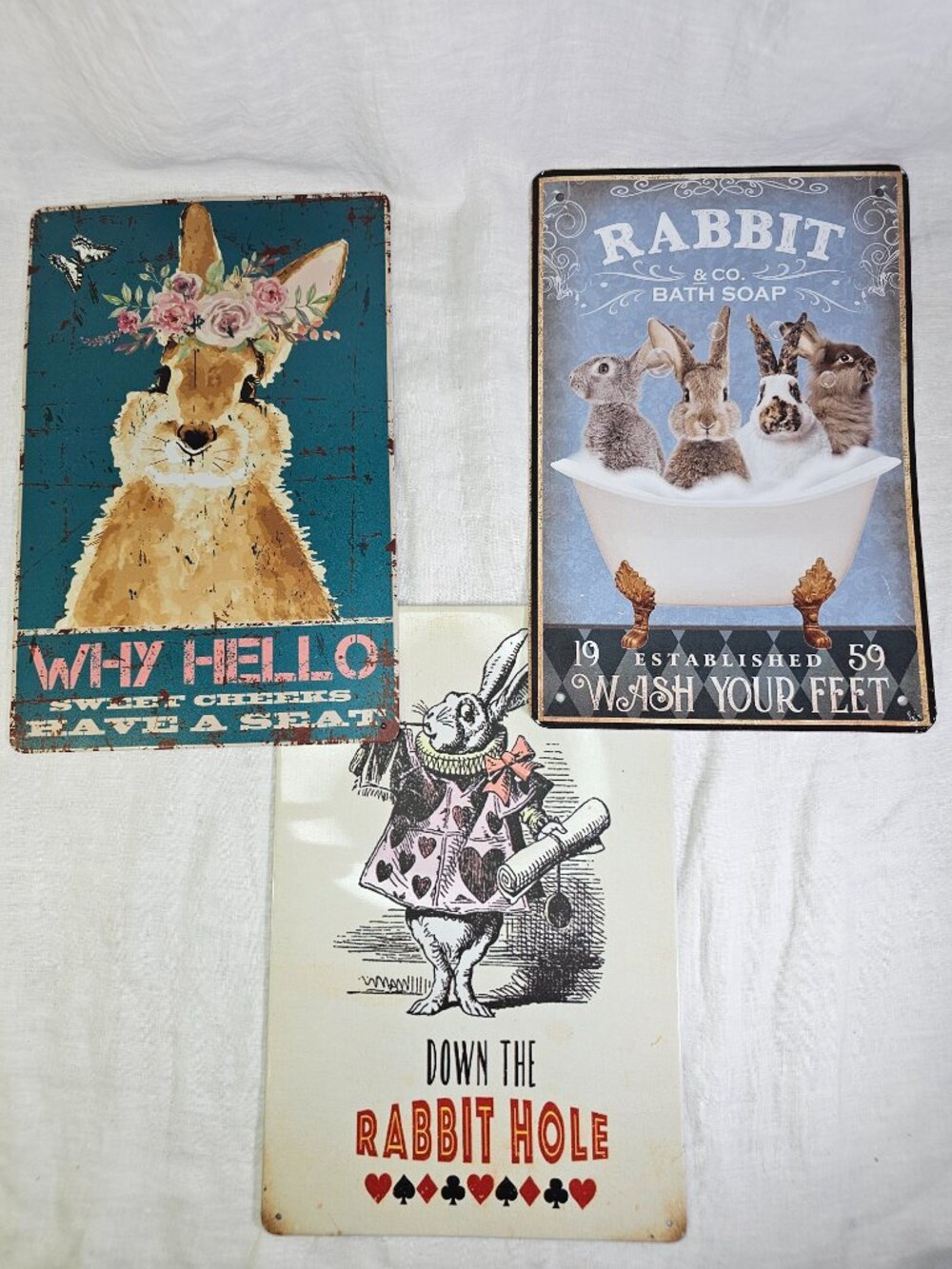 3PC Set Funny Cute Bunny Retro Vintage Inspired Metal Poster Wall Decor Signs